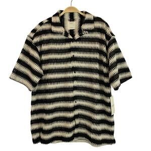 Massive Luxury Striped Crochet Shirt Men M Maroon Beach Open Knit Academia
